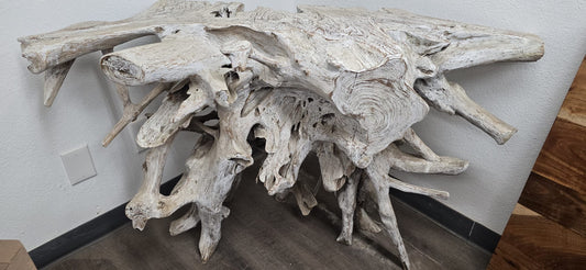 Whitewashed Teak Root Console Table â 62" W x 16" D x 31" H