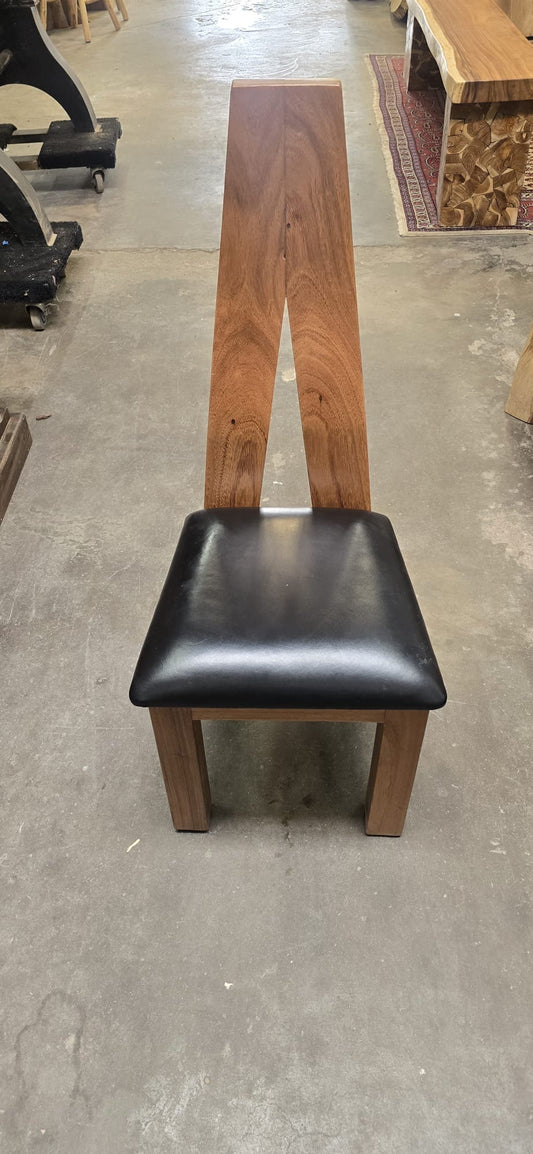 Modern Monkeypod A-Frame Leather Chair