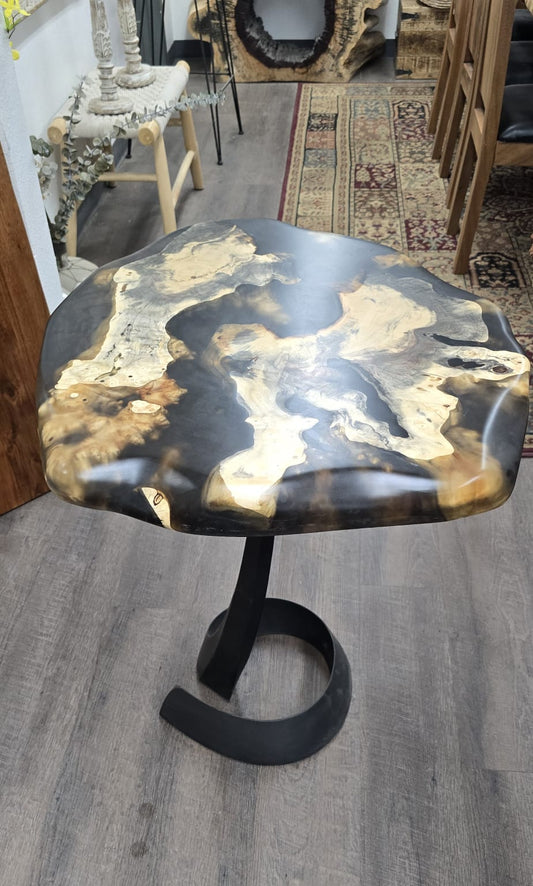 #8 Black Epoxy & Buckeye Burl Side Table – 23" x 23" x 26"
