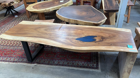 Monkeypod Waterfall Table with Epoxy L 71" W 22"â25" H 19"