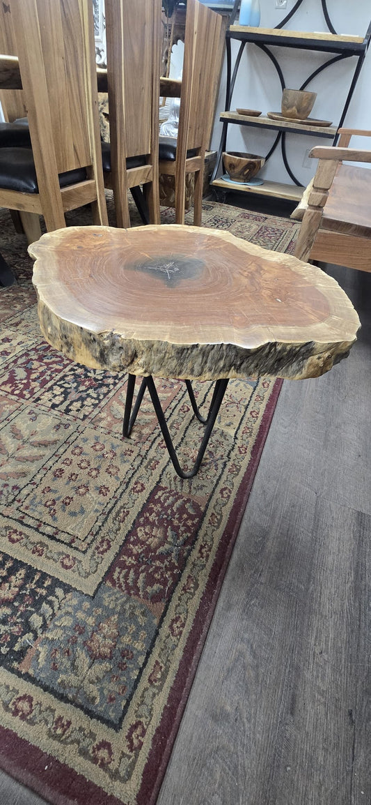 Live Edge Teak Root Side Table with Hairpin Legs – 24" W