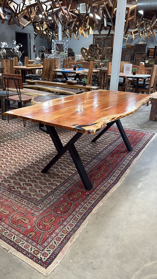 Finished Acacia Dining Table – 72" x 34–36" (K-Shape Legs)