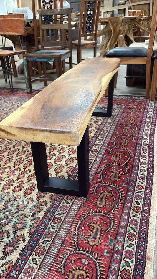 Monkeypod Bench with Solid Wood Legs – 59" x 12" x 19"