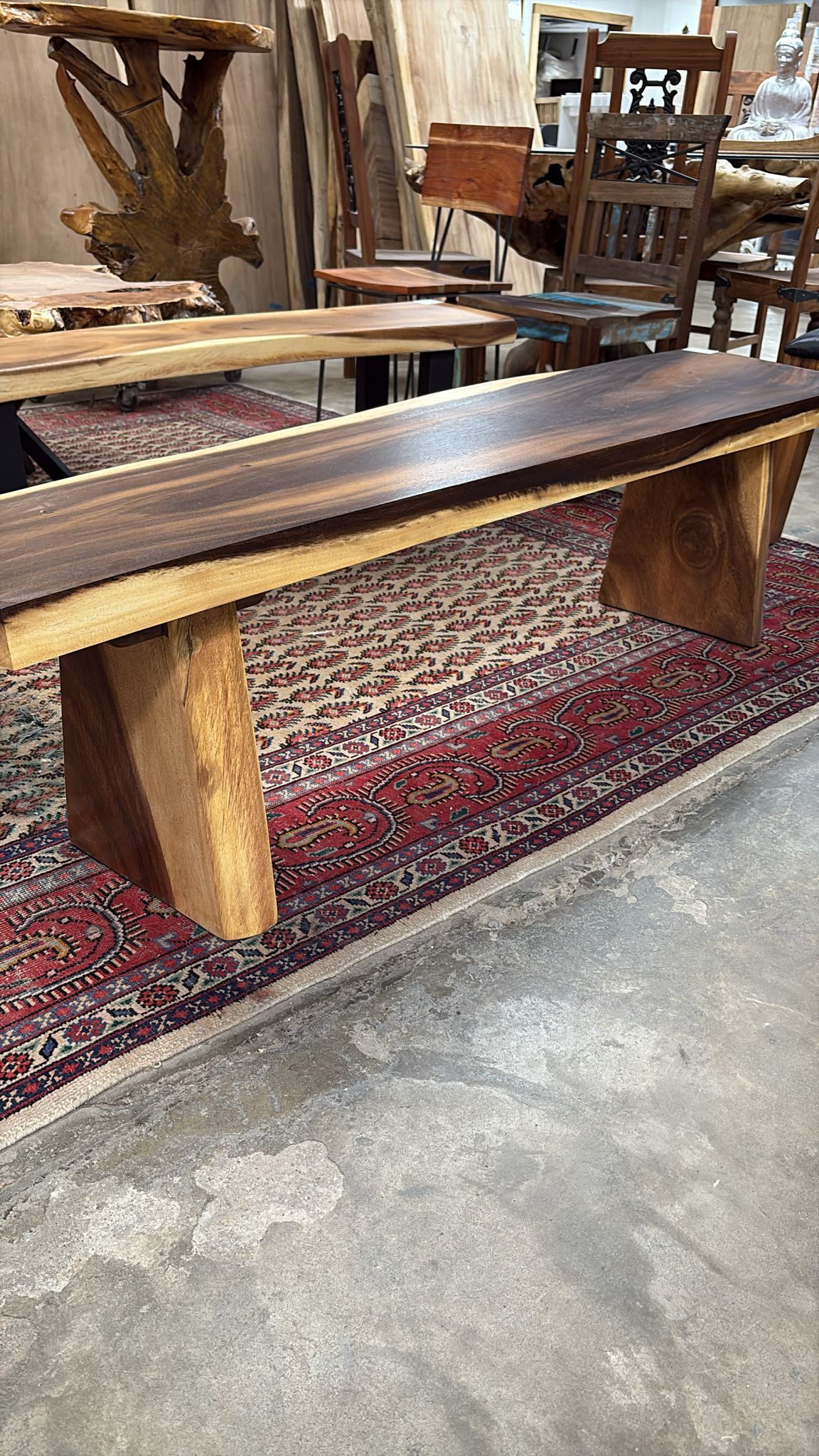 Monkeypod Bench with Solid Wood Legs – 70" x 15" x 18"