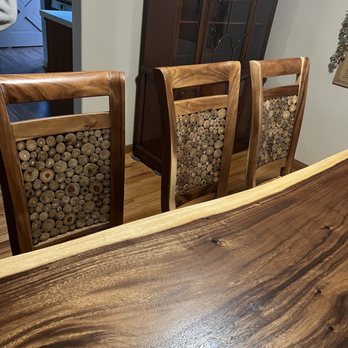 Deep blue epoxy river table with live edge wood