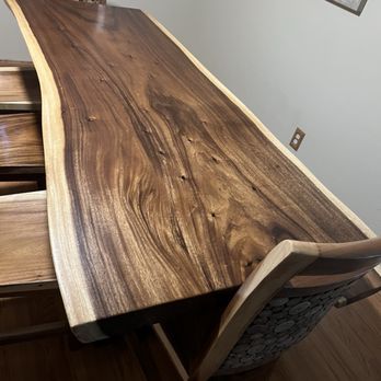 Live edge walnut dining table with matching chairs